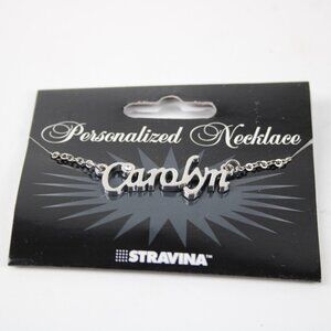 CAROLYN Name Silvertone Rhinestone 14.5" w 4.5" Multi Ring Ext Necklace